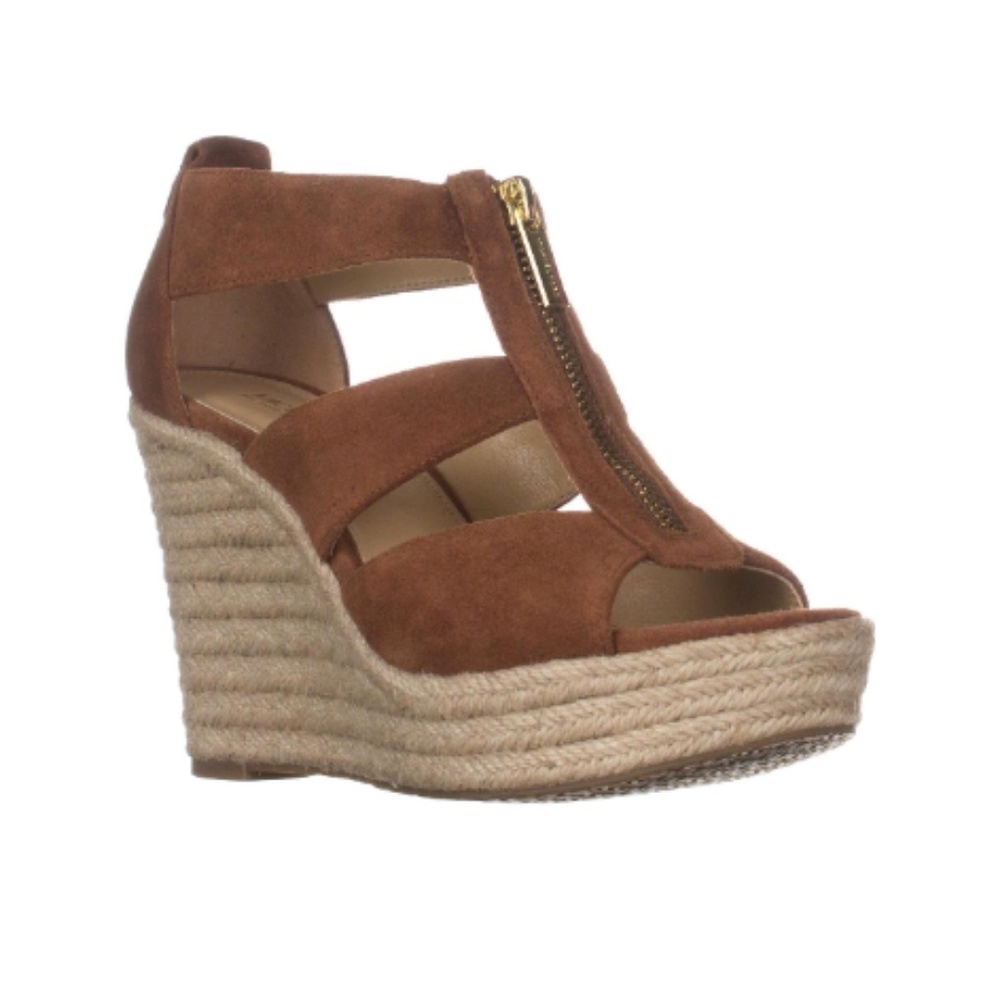 Micheal Kors Damita Brown and Gold Wedges - Picture 1 of 7